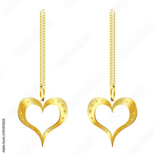 Abstract Golden Pendant with Golden Chain. Raster. 3D Illustration