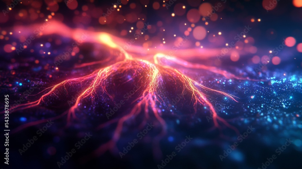Obraz premium Abstract Volcano Eruption with Glowing Particles