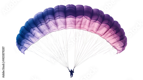 Parachuting skydiver descending with parachute isolated on white background