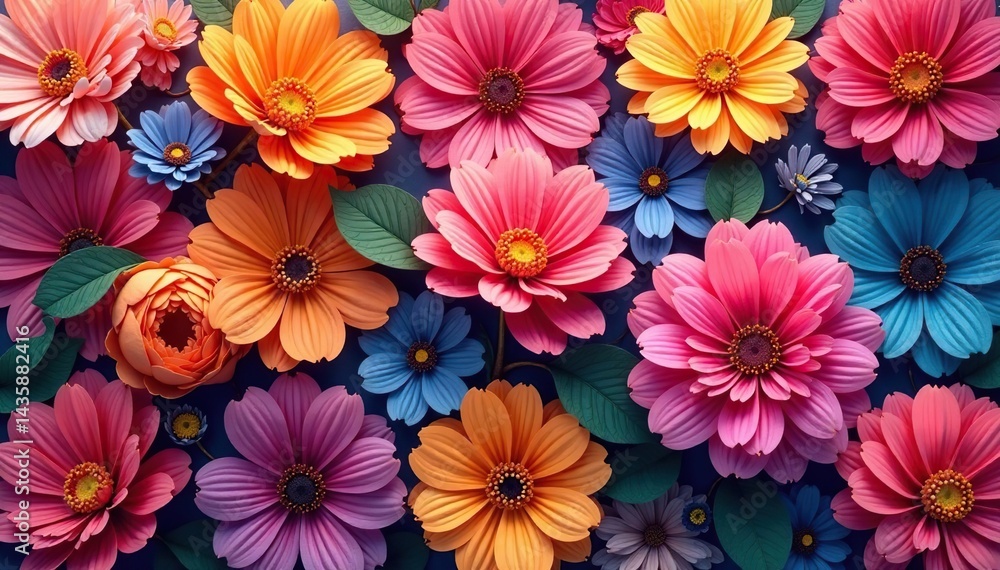 Densely packed, stylized blossoms forming a continuous motif, background, modern Densely packed, stylized blossoms forming a continuous motif, background, modern