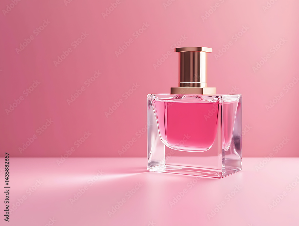 Elegant Pink Perfume Bottle on a Soft Pink Background: Luxury Fragrance Packaging and Minimalist Aesthetic Elegant Pink Perfume Bottle on a Soft Pink Background: Luxury Fragrance Packaging and Minimalist Aesthetic