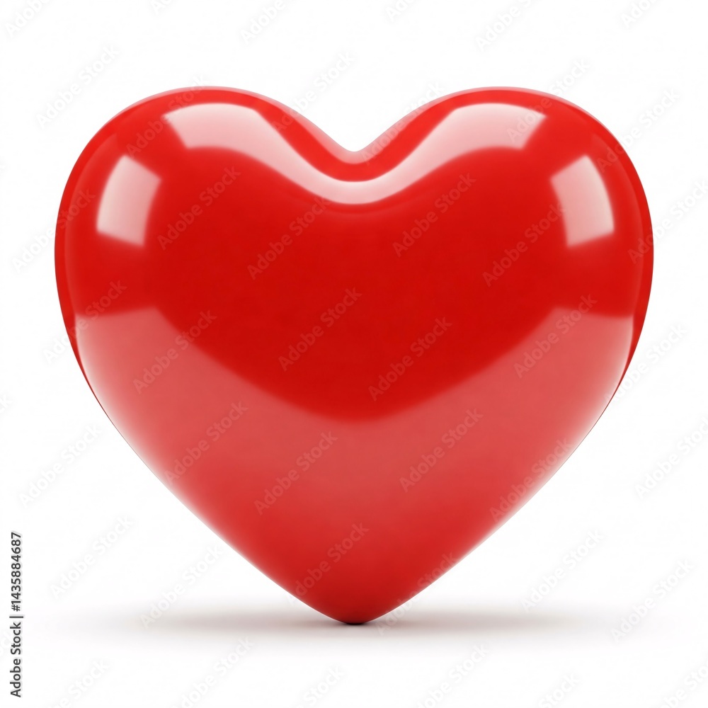 Shiny red heart with a shadow, isolated on a white background Shiny red heart with a shadow, isolated on a white background