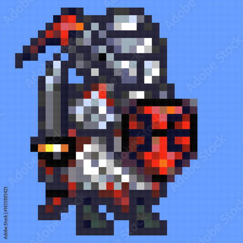 Pixelated Medieval Knight for video game pixel art 32x32