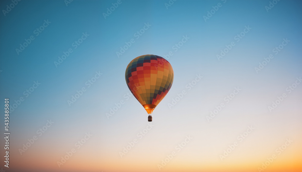 Fototapeta premium Colorful Hot Air Balloon Peacefully Floating Against Clear Blue Sky