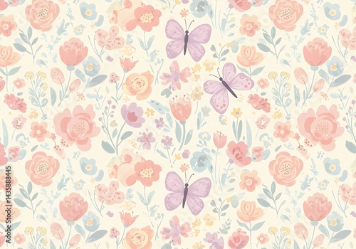 Wallpaper Mural Pastel Meadow Flutter AI Generated Torontodigital.ca