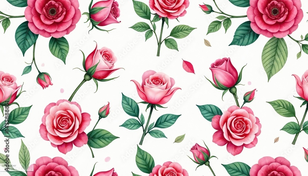 Intricate watercolor rose buds & leaves seamless pattern, fabric, flower Intricate watercolor rose buds & leaves seamless pattern, fabric, flower