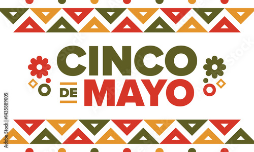 Cinco de Mayo in Mexico. Traditional mexican fiesta in May. National happy holiday with carnival, festival and parade. Latin american and spanish pattern. Illustration with sombrero. Vector poster