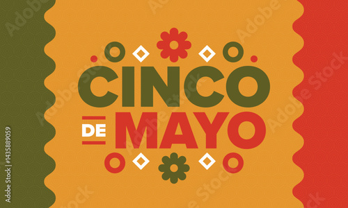 Cinco de Mayo in Mexico. Traditional mexican fiesta in May. National happy holiday with carnival, festival and parade. Latin american and spanish pattern. Illustration with sombrero. Vector poster