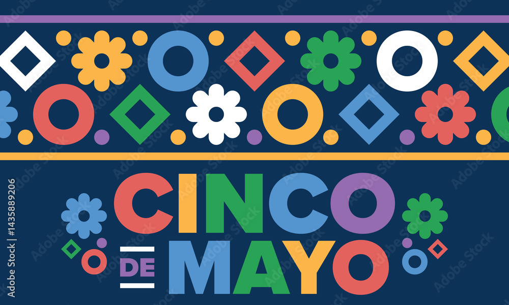 Obraz premium Cinco de Mayo in Mexico. Traditional mexican fiesta in May. National happy holiday with carnival, festival and parade. Latin american and spanish pattern. Illustration with sombrero. Vector poster