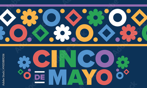 Cinco de Mayo in Mexico. Traditional mexican fiesta in May. National happy holiday with carnival, festival and parade. Latin american and spanish pattern. Illustration with sombrero. Vector poster