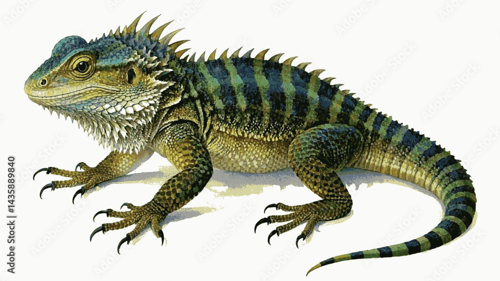 Naklejka premium Scaled Symphony: watercolor wilderness bearded dragon isolated watercolor vector illustration svg