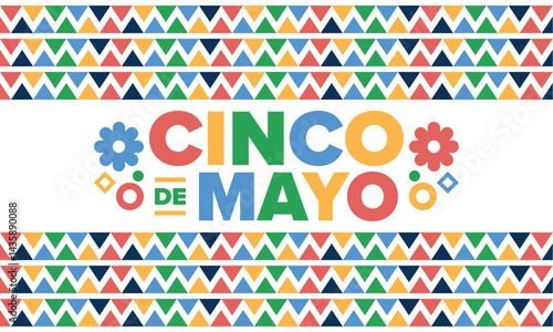 Cinco de Mayo in Mexico. Traditional mexican fiesta in May. National happy holiday with carnival, festival and parade. Latin american and spanish pattern. Illustration with sombrero. Vector poster