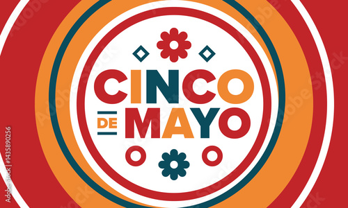 Cinco de Mayo in Mexico. Traditional mexican fiesta in May. National happy holiday with carnival, festival and parade. Latin american and spanish pattern. Illustration with sombrero. Vector poster