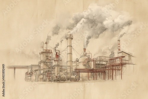 Obraz na płótnie Industrial Factory Emitting Smoke with Industrial Equipment and Structures w salonie