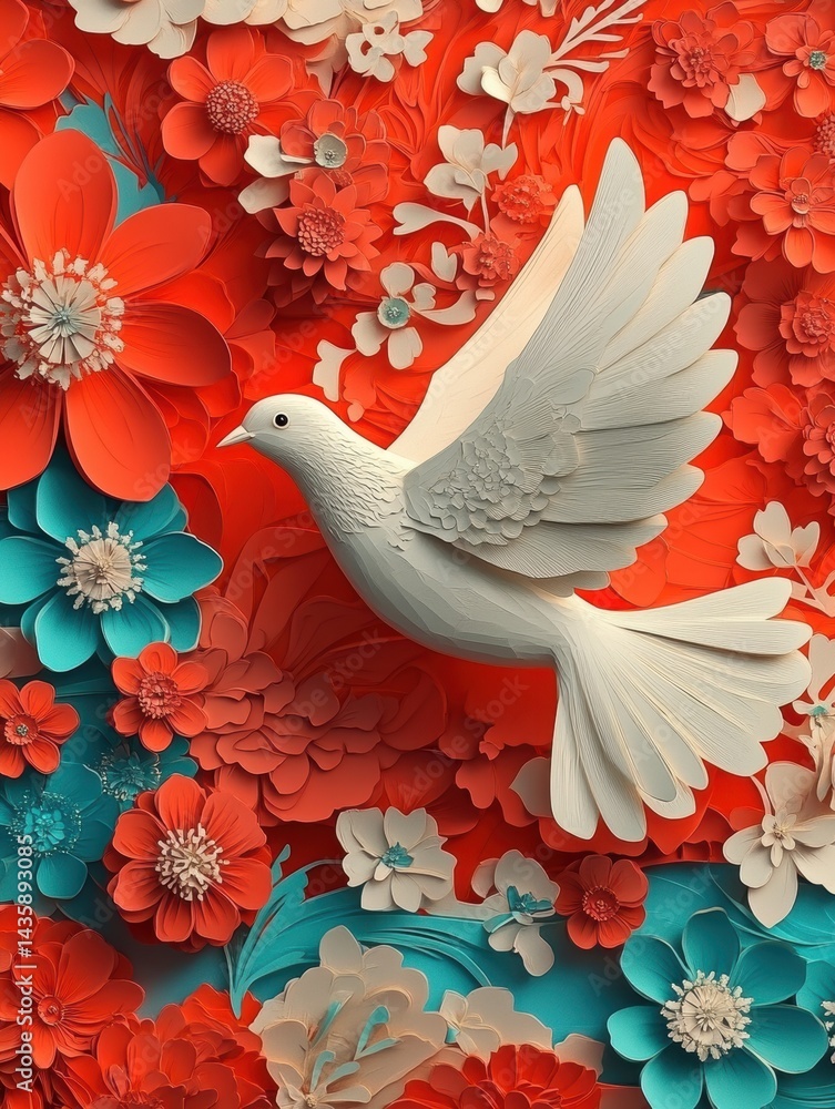 Paper Dove Amidst Floral Abundance