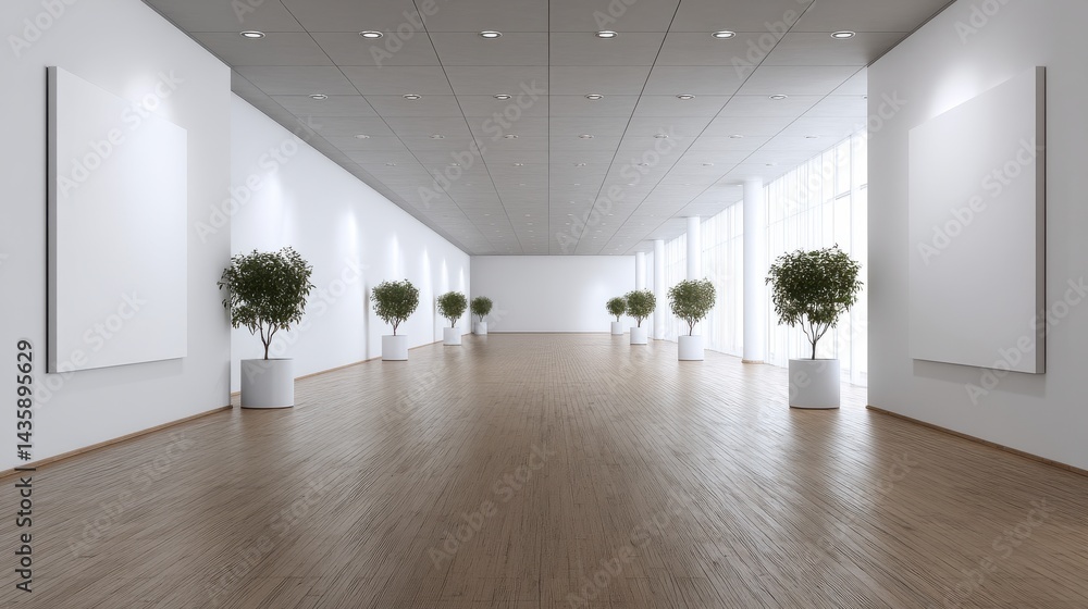 Obraz premium Interior of Modern Art Gallery with Empty Frames and Plants