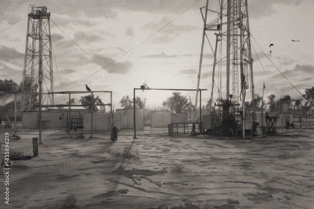 Industrial Oil Refinery Landscape with Equipment and Machinery