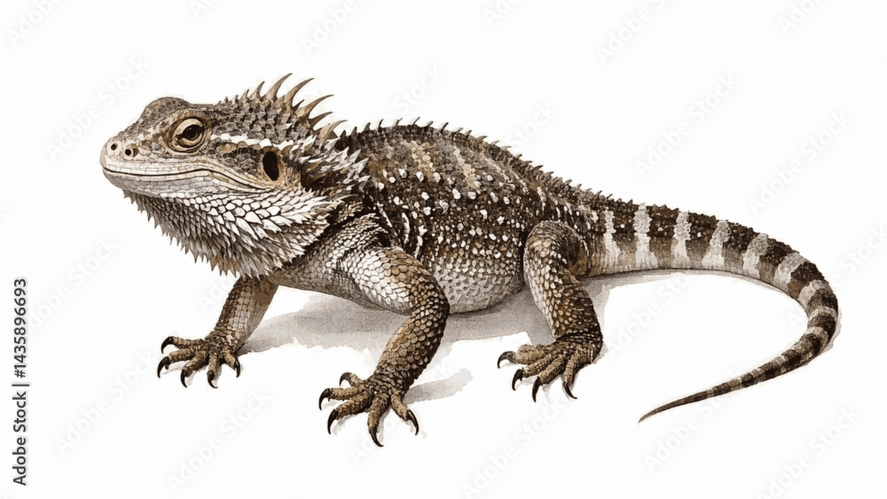 Naklejka premium Sunlit Guardian: brushstroke beard bearded dragon isolated watercolor vector illustration svg 