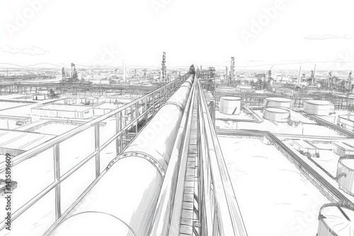 Obraz na płótnie Industrial Pipeline View Over Factory Landscape with Tanks and Towers w salonie