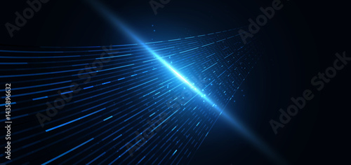 Abstract scene elegant blue light lines on dark background with lighting effect and sparkle.