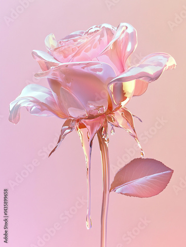 Wallpaper Mural A rose, melting and dripping, pastel color gradients, iridescent holographic glass, soft, translucent effect. Torontodigital.ca