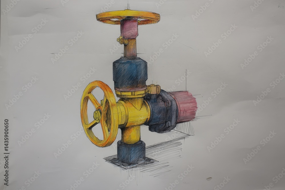 Industrial Valve Design with Colorful Illustration and Details