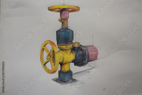 Obraz na płótnie Industrial Valve Design with Colorful Illustration and Details w salonie
