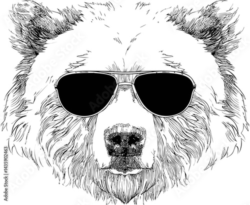 Bear wearing cool sunglasses in hand-drawn sketch style. Vector illustration