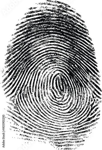 Detailed black fingerprint, symbolizing identity and security. Vector illustration