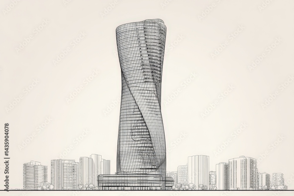 Innovative Twisting Skyscraper Design in Urban Landscape View