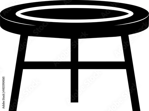 Black and white silhouette of a round stool with four legs. Vector illustration