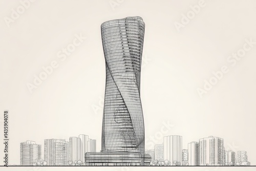 Innovative Twisting Skyscraper Design in Urban Landscape View