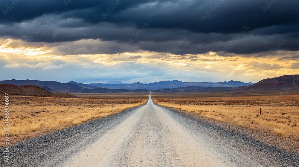 Fototapeta premium Dramatic desert landscape with a long road leading to distant mountains