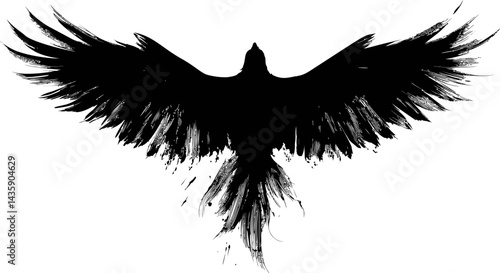 Silhouette of a bird with wide wings in black ink brush style, abstract art. Vector illustration
