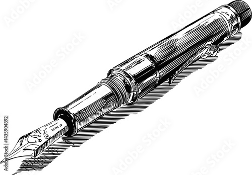 Fountain pen sketch detailed in black and white illustration style. Vector illustration