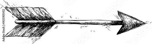 Hand-drawn sketch of a vintage arrow with detailed feather fletching. Vector illustration