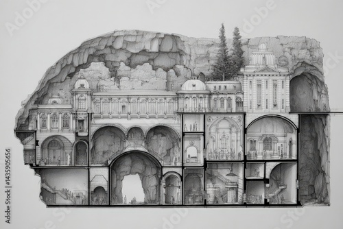 Obraz na płótnie Intricate Architectural Cross-Section of a Cave Structure Concept w salonie