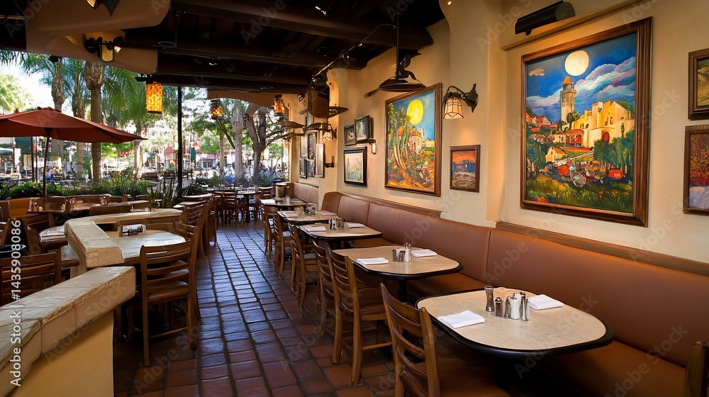 Obraz premium Outdoor cafe with art and seating