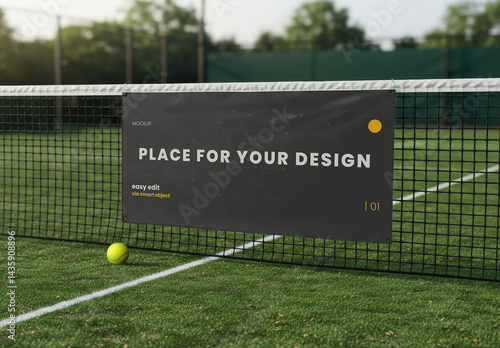 Horizontal Sign Poster Mockup on Tennis Net