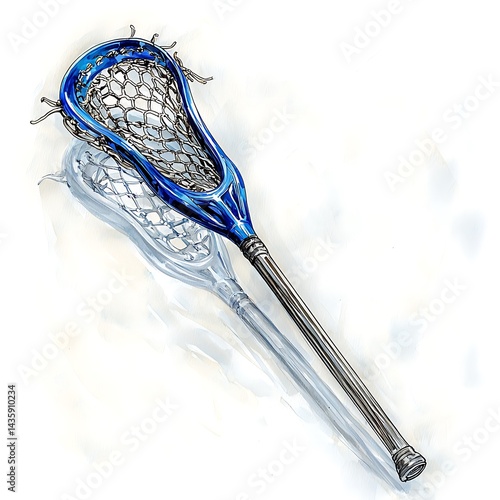 Lacrosse Stick Close Up of Blue Women's Lacrosse Stick with Shadow.