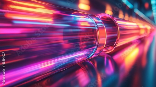 Abstract Neon Lights Reflecting on Glass Pipes