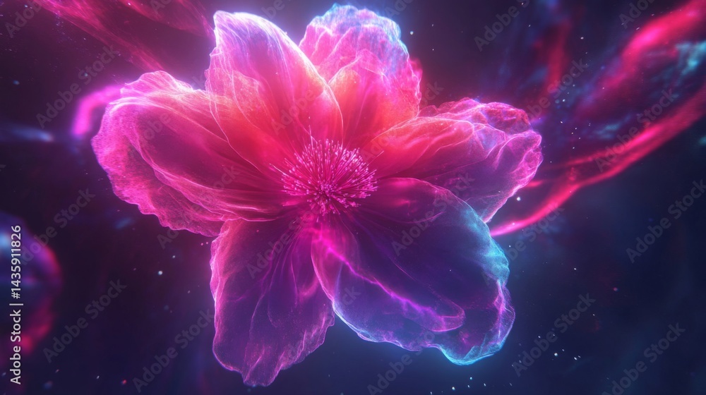 Obraz premium Glowing Pink And Blue Cosmic Flower Abstract Art