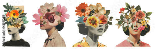 Obraz na płótnie PNG Surreal floral head collage, element set on transparent background w salonie