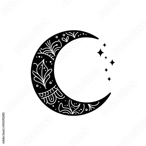 Glowing Crescent Moon Icon with Intricate Details Symbolizing Intuition