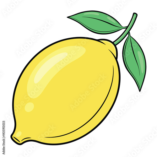 Cartoon lemon with leaves