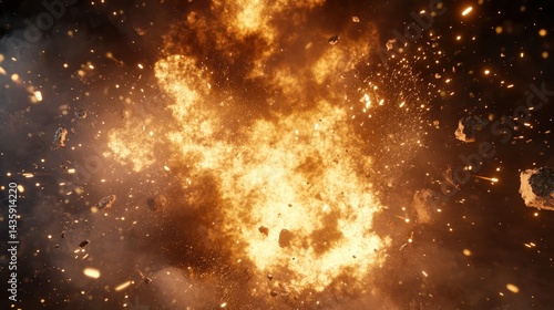 Wallpaper Mural A high-speed explosion frozen in mid-air, showcasing intricate details of fire and debris Torontodigital.ca