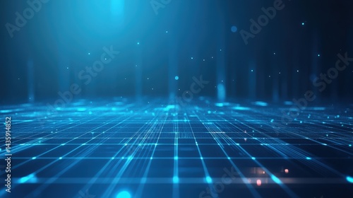 A high-tech blue gradient background with a futuristic glow and a subtle digital grid