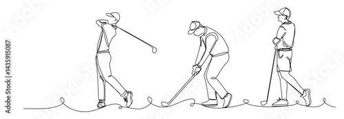 continuous single line drawing of man playing golf  line art vector illustration