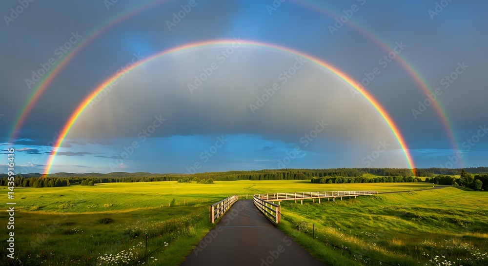 Obraz premium Double Rainbow's Embrace AI Generated