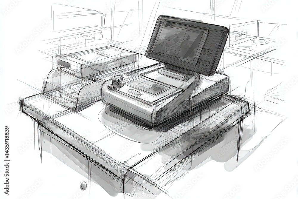 Modern Cash Register in a Retail Environment with Minimalist Design